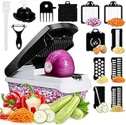 Vegetable-Chopper 14-in-1, Multifunctional Food Chopper with Container, Mandoline-Slicer, Onion Dicer, Vegetable Slicer and Grater 7 Inserts, Home Essentials & Kitchen Gadgets (Black)