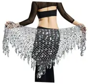 Women Belly Dance Hip Scarf Sequins Mesh Triangle Wrap Skirts Large Silver