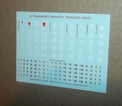 Warhammer 40k Ultramarines Infantry Transfer Sheet 2014
