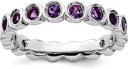[JewelryWeb] 925 Sterling Silver Bezel Polished Patterned Stackable Amethyst Ring-Stackable-Ring for Women
