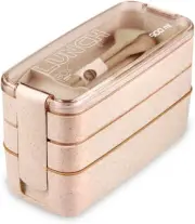 Iteryn Bento Adults Lunch Box, Stackable Bento Box, 3-In-1 Compartment - Wheat S