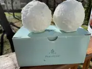 Partylite White Glitter Snowball Ball Candles Pair 3 1/2” Q35102 NIB