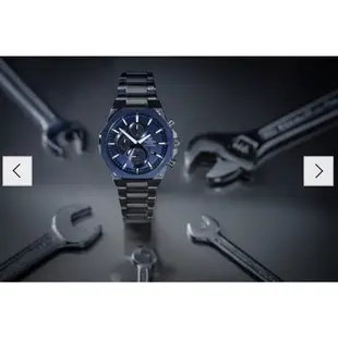 CASIO EDIFICE 輕薄八角錶圈髮絲紋太陽能運動男士腕錶－銀Ｘ深藍(EFS-S570DB-2A)/44mm