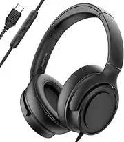 Wired Over-Ear Headphones with USB C Connector, Hi-Fi Stereo Sound, Noise-Isolating Ear Cups, Comfortable Fit for USB C Devices (Black)