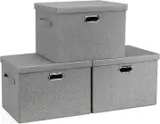 Large 17" 36 Quart Collapsible Stackable Storage Bins with Lids, 3 Packs Grey Li