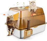 Stainless Steel Cat Litter Box with Lid,Extra Large Enclosed Litter Box High Sided Metal Litter Box with Removable Lid &Scoop Odor Free Front&Top Entry Anti-Leakage& Easy Cleaning