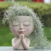 ZJ Whoest Cute Succulent Planter - Face Planter Flower Pot - Kawaii Head Planters -Unique Outdoor Indoor Planter - with Drainage Hole - (Doll Blessing)