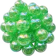 60PCS 16mm Colored Acrylic Crystal Beads Round Crackle Glass Beads Charms for Jewelry Making Bracelets Earring Necklace Adults Beading DIY Art Craft Christmas Ornament Birthday Gifts (Green)