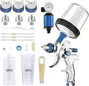 Professional HVLP Spray Gun, 1.4/1.7/2.0mm Nozzle HVLP High Atomization Flow Adjustable Pneumatic Gravity Spray Gun(Blue)…