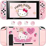 DLseego Protective Case for Switch Accessories for Switch Console with Dockable Hard Switch Cover Shell and Pink Switch Case and Thumb Grip Caps - Cute kitty