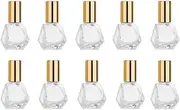 ConStore 10 PCS Mini Portable Polygonal Clear Glass Roller Bottle,8ml/0.27oz DIY Travel Essential Oil Roll On Bottle with Stainless Steel Ball Gold Cap