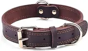 DAIHAQIKO Dog Collar, Genuine Leather Dog Collar, Heavy Duty Dog Collar, Wide Dog Collar for Small Dog, Medium Dog, Large Dog and Extra Large Dog (L: 1.2" Wide for 17"-23" Neck, Dual Stitch - Brown)