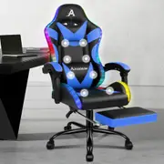 ALFORDSON Gaming Chair Office Massage 12 RGB LED PU Leather Black & Blue