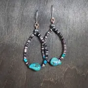 Southwest Turquoise Purple Violet Oyster Shell Sterling Heishi Hoop Earring #2