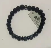 Men’s Snowflake Obsidian with Black Lava Stone Beaded Bracelet