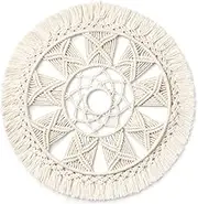 Dahey Macrame Wall Hanging Woven Tapestry Wall Art Wreath Boho Chic Home Decor Christmas Day Gift Festival Mandala for Apartment Home Bedroom Living Room, 15.5" L × 15.5" W