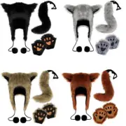 Plush Foxes Hat Foxes Tail Gloves Animal Hat Halloween Costume Set Animal Tail