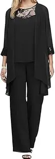 [LUXRUB] 3 Pieces Outfits Mother of The Bride Gown Pant Suits with Cardigan Chiffon Formal Elegant Sets for Women Wedding Guest (Color : Black, Size : Large)