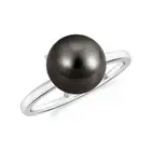Black Pearl Solitaire Ring 925 Sterling Silver Tahitian Pearl Gold Plated Ring.