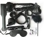 Lotta Luv Black Pleasure Set: 10-Piece Kink Bondage Collection with Paddle, Cuffs, Whip, Rope, Blindfold, and Gag for Ultimate Sensual Exploration