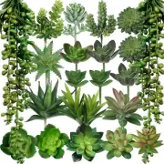 Winlyn 21 Pcs Assorted Artificial Succulents Plants Unpotted Small Green Stri...