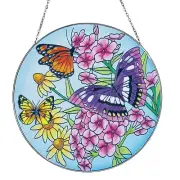 Collections Etc Stained Glass-Style Floral Butterflies Hanging Suncatcher