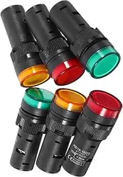 NOLITOY 6Pcs LED Power Indicator Lamp Green Red Yellow Signal Light with Insulated Base for Panel Mounting Low Energy Consumption Flame Retardant Material