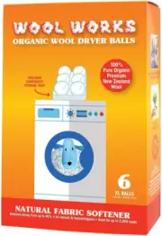 Wool Works Organic Wool Dryer Balls, Extra-Large Natural Fabric Softener Balls,