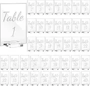 Tuanse 40 Pack White 4 x 6 Inch Acrylic Wedding Table Number 1-40 Clear Wedding Table Stand with Numbers Calligraphy Table Number Holders Table Signs for Wedding Reception Centerpieces Decorations
