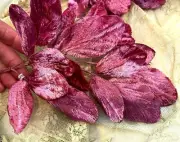 vintage millinery 1940s velvet leaves 1 spray made in Japan deep oriental rose