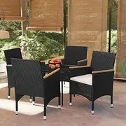5 Piece Outdoor Dining Set with Cushions Black, Garden Furniture Sets