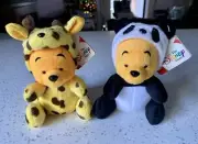 Disney Store Pooh Bear 6” Giraffe, Panda Beanie Set. New With Tags. Collectable.