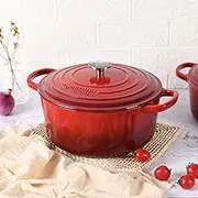 Gourmet Kitchen Cast Iron Casserole Dish with Lid Heat Resistant Knob Enamel Processing Oven Safe Dutch Oven Cookware High-Quality Non Stick Casserole 28cm - Black Cherry Red
