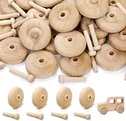 72 Pack Wooden Toys Car Wheels and Sticks for Craft, 1.5'' x 1/2'' Toy Vehicle Wheel, Mini Axle and Wheel Set for DIY Toy Cars Models Painting Colors Wood Working Pegboards
