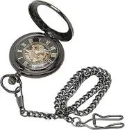 Mechanical Pocket Watch for Men,Vintage Double Case Watch Hand Wind Skeleton Pocketwatch with Chain for Gifts