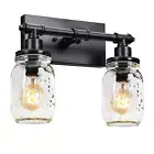 Bathroom Black Vanity Light Fixtures, 2 Light Mason Jar Vanity Light Farmhous...