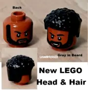 New LEGO African American Man Head Wig Black Fade Hair Graying Beard Handsome