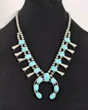 Chaco Canyon Sterling Silver Kingman Turquoise Squash Blossom Necklace-NWT-$1500