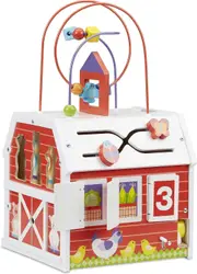 Melissa & Doug First Play Slide, Sort & Roll Wooden Activity Barn with Bead Maze