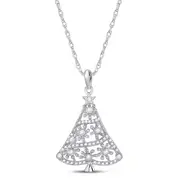 14k White Gold Round Diamond Christmas Tree Fashion Pendant 1/3 Cttw