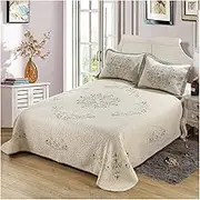 Beige Quilt Set Twin Full/Queen King Size Soft and Lightweight Bedspread for All Season Cotton Embroidery Bed Coverlet with Pillow Shams (3 Pieces) (Color : Beige, Size : 304x299cm-51x66cm x2)