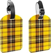 [WOSHJIUK] 2-Pc,Luggage Tags for Suitcases,Travel Tags for Luggage,Christmas Plaid Yellow Vintage