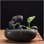 Indoor Water Fountain 2 Step Ceramic Waterfall Indoor Fountain Tabletop Water Fountain Zen Tabletop Fountain for Office Home Indoor Decoration 7.0 Inch Tall Fountain (Black) Tabletop Water Fountain