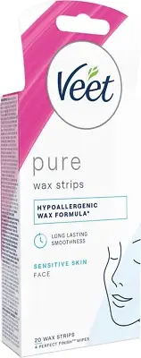 Pure Face Hair Removal Cold Wax Strips Sensitive Skin, 20 Pack + 4 Perfect Finis