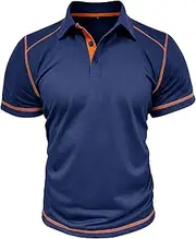 [Generic] Men's Contrast Color Casual Polo Shirt Button Up Slim Collared T-Shirt Breathable Short Sleeve Polo T-Shirts
