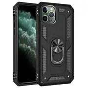 For Apple iPhone 11 Pro Max Case, Military Grade 360 Degree Rotating Metal Magnetic Ring Car Mount Holder Kickstand Shockproof Heavy Duty Cover (Black)