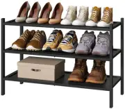3-Tier Black Bamboo Shoe Rack for Entryway, Stackable | Foldable | Natural, S...
