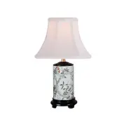 Bird in Tree Motif Cylindrical Porcelain Vase Table Lamp 15"
