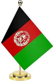 Afghanistan Desk Flag,12 inch Tall Small Afghans Indoor Banner,Tiny Printing Decor For Office Home Table Meeting With Golden Metal Pole Base