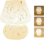 Clora Mushroom Lamp Glass Table Bedside Lamps Translucent Vintage Style Striped Night Light Home Decor (Pearl White)